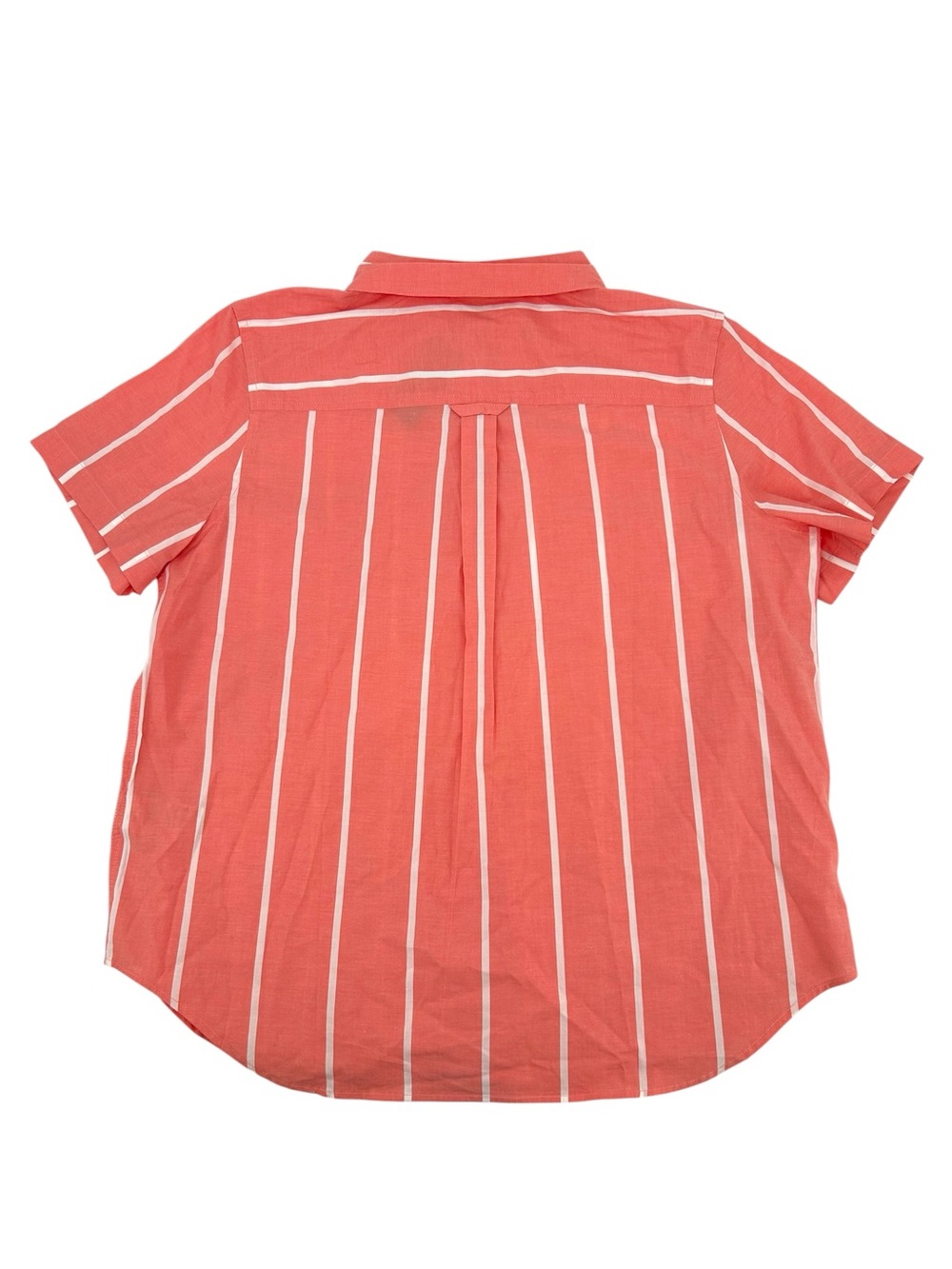 NWT L.L.Bean Essential Cotton Poplin Short Sleeve Shirt in Hot Coral Stripe READ - Picture 9 of 12